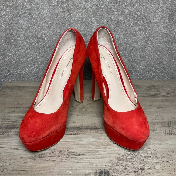 KG Kurt Geiger Shoes - KG Kurt Geiger Red Suede Platform Pumps Star Detail High Heels Size 38